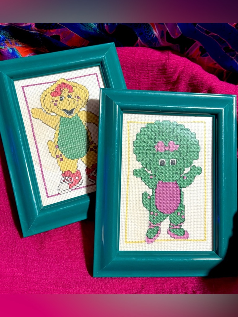 Barney & Friends Framed Finished Handmade Needle Point Set